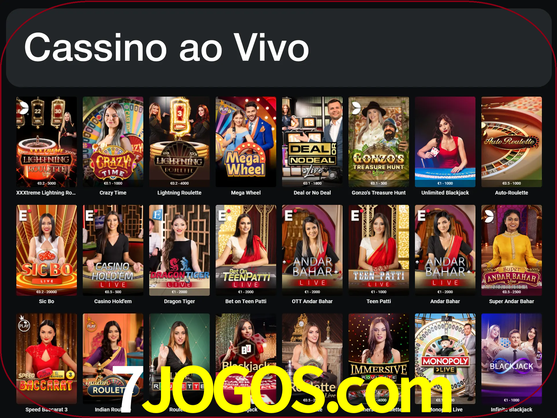 Jogue jogos de cassino com um verdadeiro dealer.