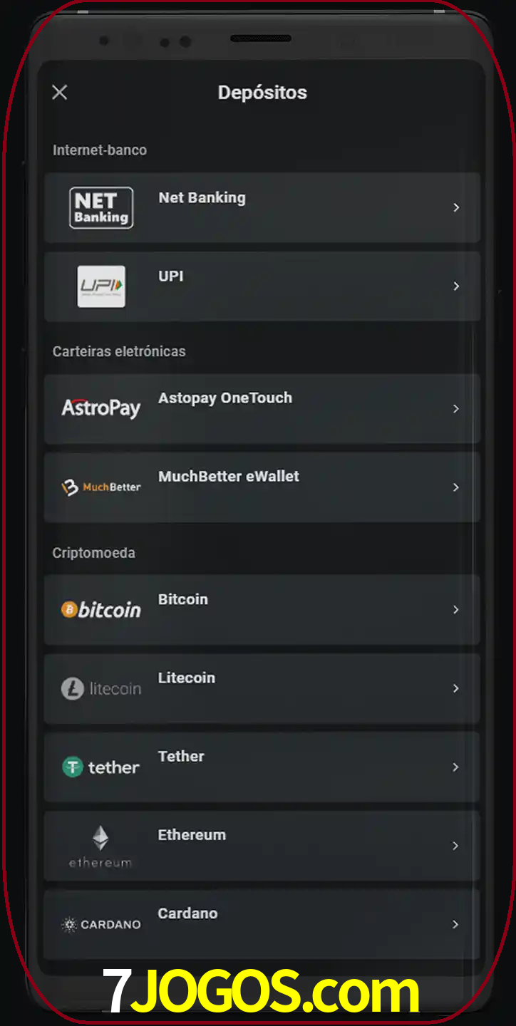 Você pode usar métodos alternativos de depósito.