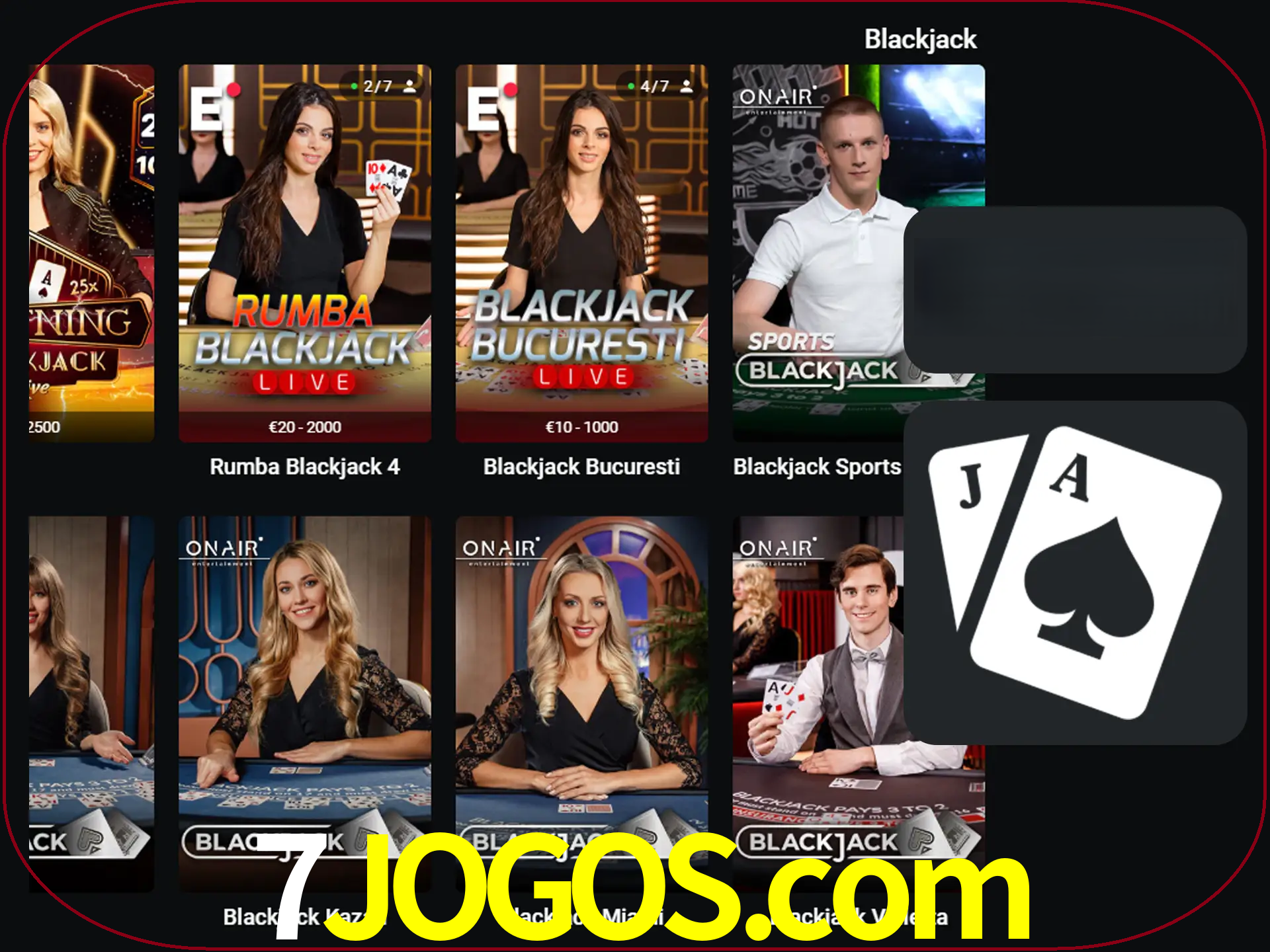 Escolha uma mesa completa de jogadores de blackjack.